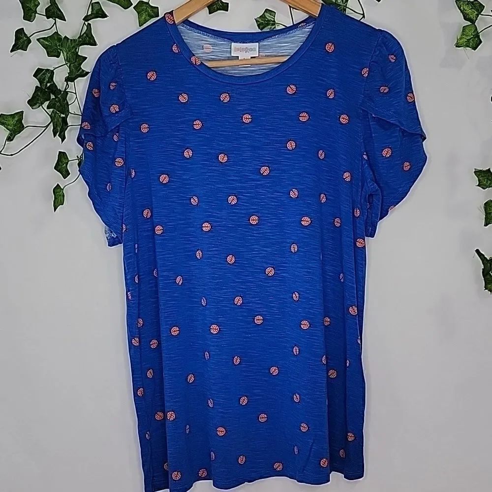 LuLaRoe. Lady bug tee. Tulip sleeves. Size Large. Like New